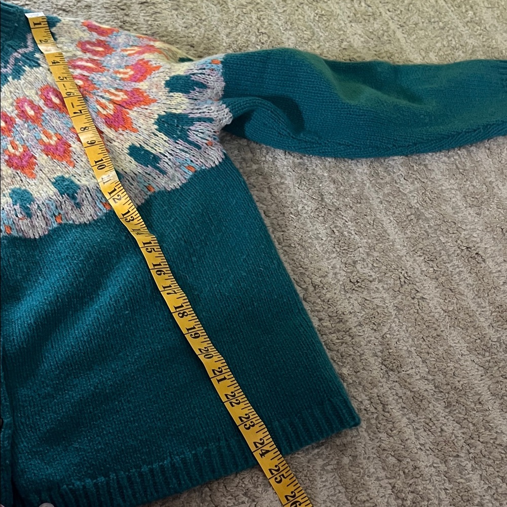 Sundance Teal Fair Isle Lambswool Crewneck Button Up Cardigan XL - Picture 9 of 10